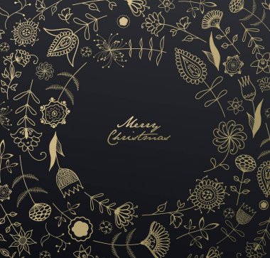 El yazısı Noel sloganı etrafında birçok çiçeklerle bir CI