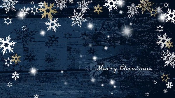 Різдвяний темний фон із золотими білими сніжинками та Мер — стоковий вектор