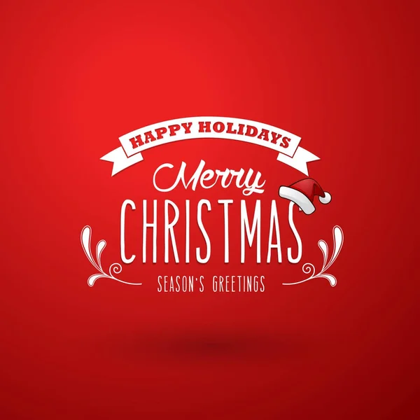 Κόκκινο Χριστουγεννιάτικο φόντο με κορδέλα και καλά Χριστούγεννα κείμενο. — Διανυσματικό Αρχείο