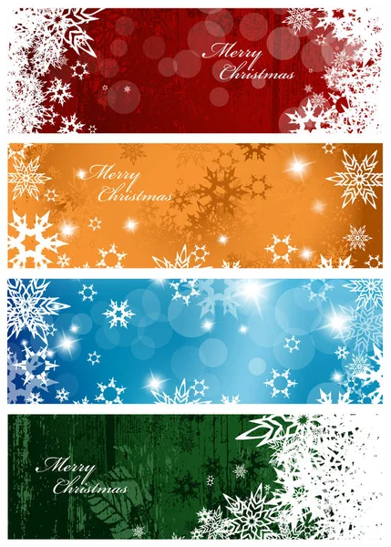 Σύνολο τέσσερις πολύχρωμο χριστουγεννιάτικο φόντο πανό με νιφάδα χιονιού — Διανυσματικό Αρχείο
