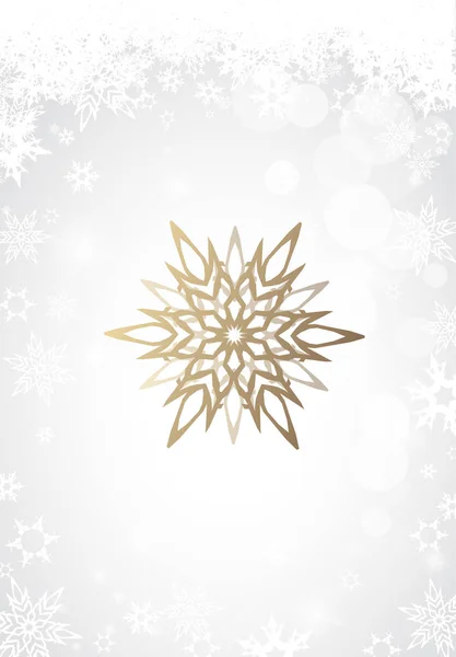 Рождественский свет фон с белыми снежинками и один золотой — стоковый вектор
