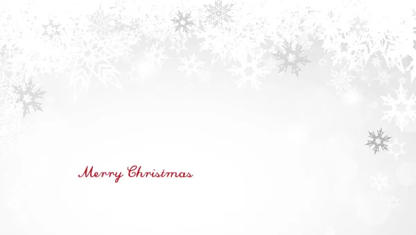 Χριστούγεννα ανοιχτόχρωμο φόντο με λευκά νιφάδες χιονιού και κόκκινο Merry C — Διανυσματικό Αρχείο