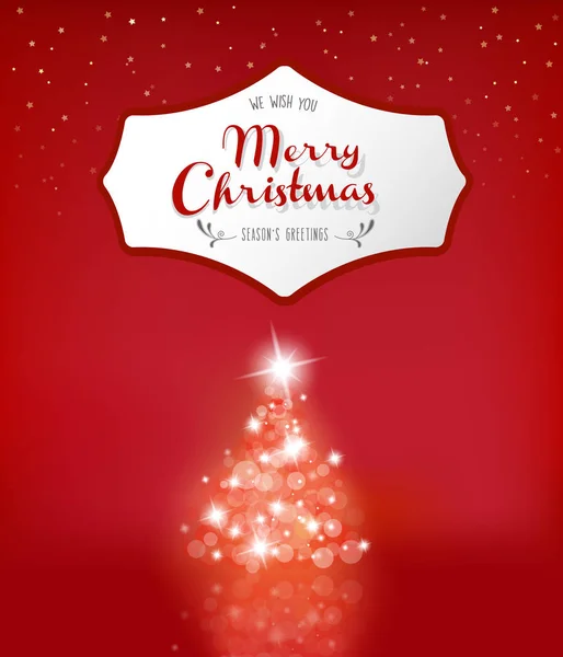 Felragyog a karácsonyfa a sok lensflares, piros háttér — Stock Vector