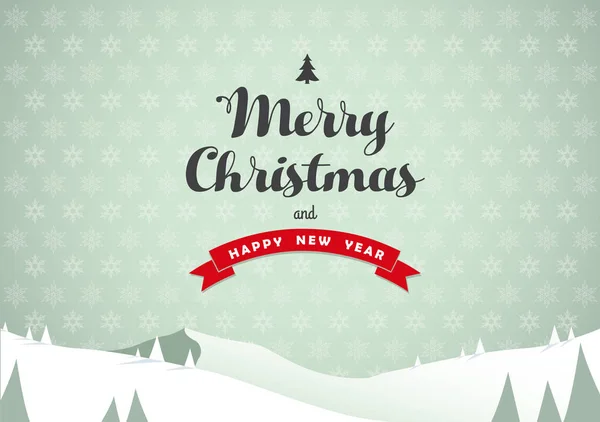 Winter mountain landscape scenery, Merry Christmas text with pin — Stock Illustration Winter mountain landscape scenery, Merry Christmas text with pin Stock Illustration