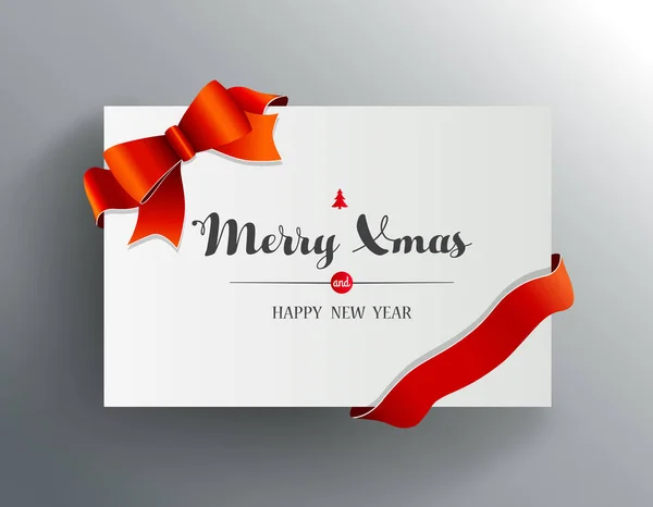 メリー クリスマスの願いと赤いリボンとクリスマス グリーティング カード. — ストックベクタ