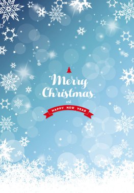 Noel mavi arka plan beyaz kar taneleri ile.