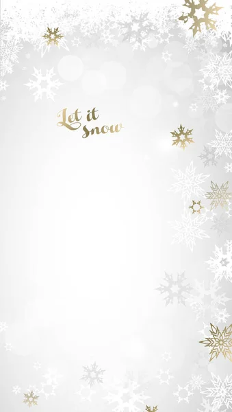 Vánoční světelné pozadí s bílých a zlatých sněhových vloček. — Stockový vektor