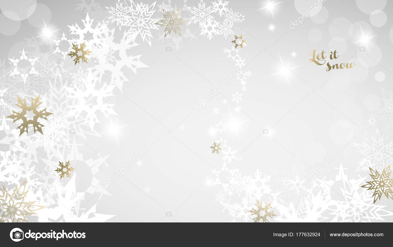 Christmas light background with white and golden snowflakes. Stock ...
