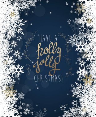 Merhaba var koyu mavi b birçok kar taneleri ile mutlu Noeller