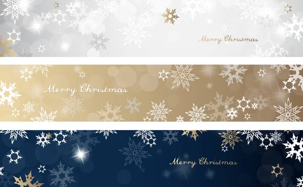Set van drie kleurrijke Kerstmis achtergrond banners met snowflak — Stockvector