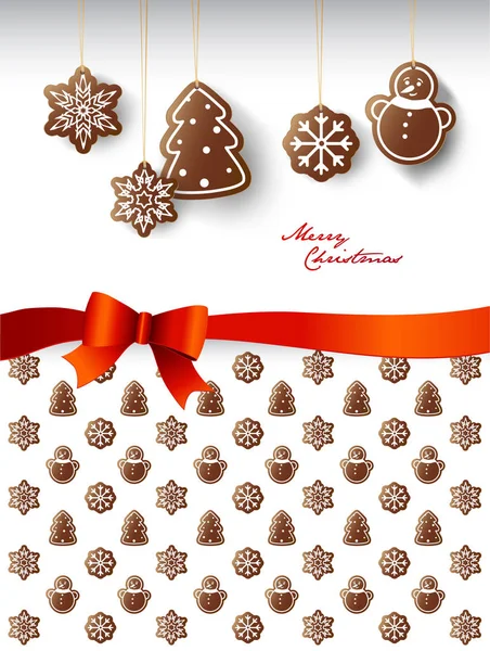 Hanging gingerbread sweets with Merry Christmas wishes. — Stock Vector