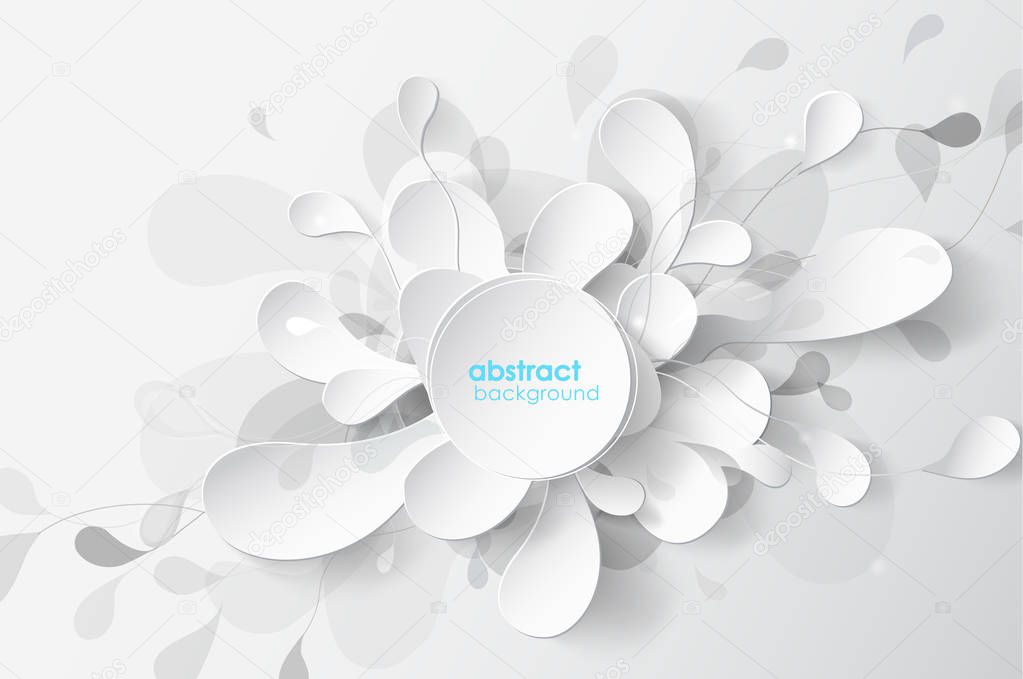 Abstract white and gray flower background with circles.