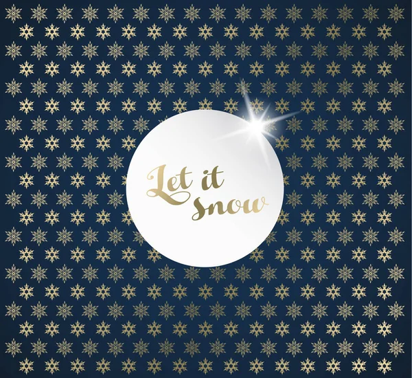 Jul bakgrund med snöflingor och låt det snö etikett. — Stock vektor