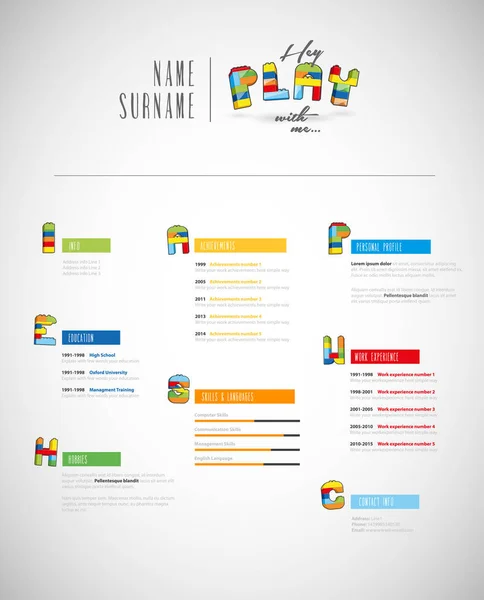 Kreatywne klocki na podstawie szablonu curriculum vitae. — Wektor stockowy