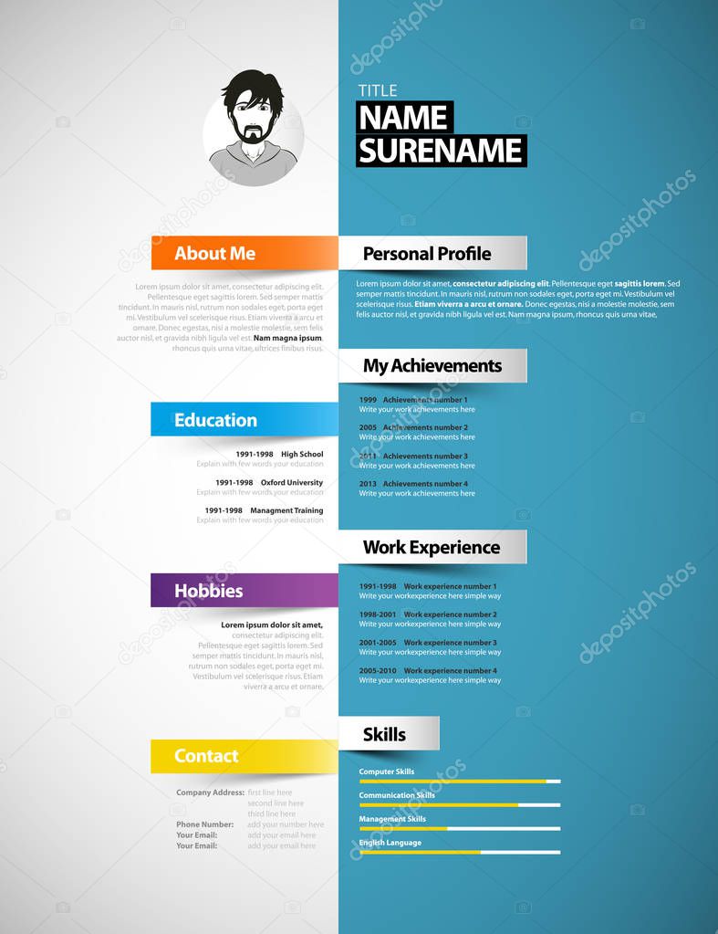 Creative cv template with paper stripes.