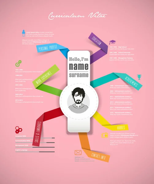 Modèle de CV créatif avec bandes de papier pliées sur fond rose — Image vectorielle