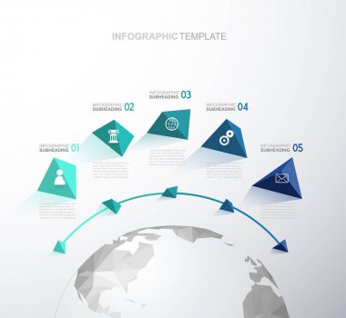 Infographic şablon beş renkli şekiller ve simgeleri ile aynı hizada
