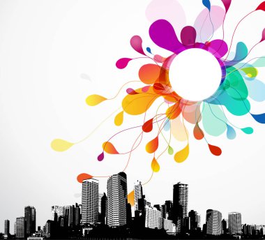 Cityscape ile soyut gökyüzü illüstrasyon. 