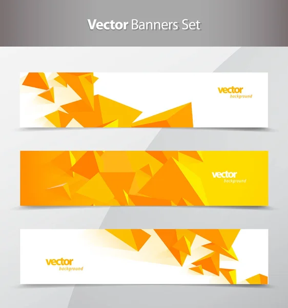 Conjunto de 3 modelos de design de banner com objetos poligonais abstratos — Vetor de Stock