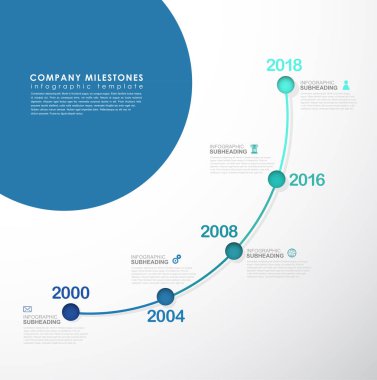 Infographic şablonuyla beş renkli şekiller ve simgeler.