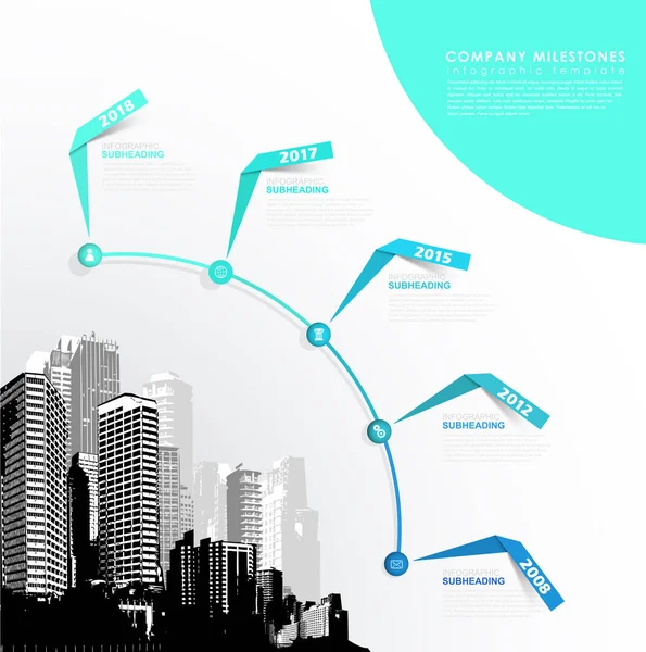 Infografika šablona s pěti pruhy papíru, ikony a skyscrap — Stockový vektor