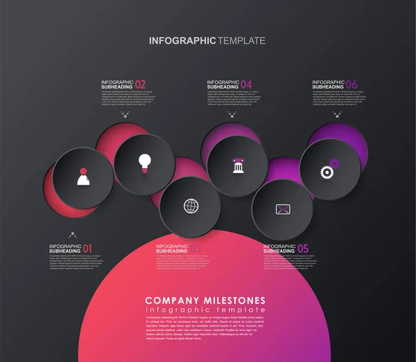 Infographic sjabloon met vijf kleurrijke vormen en pictogrammen. — Stockvector