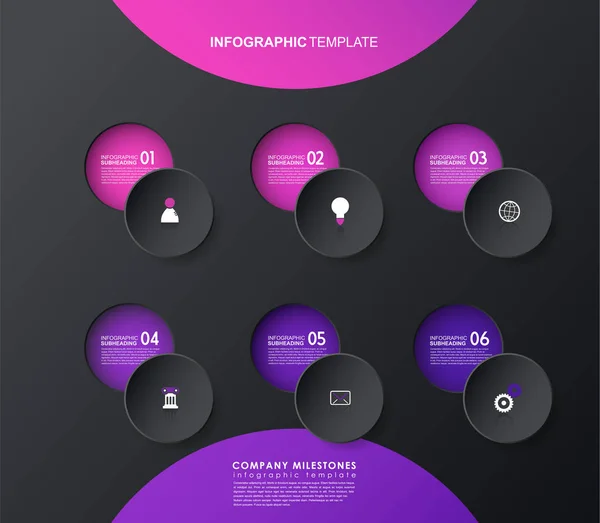 Infographic template with five colorful shapes and icons. — Stock Vector