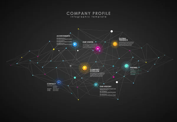 Modèle d'aperçu du profil de l'entreprise avec des cercles colorés, des points sur — Image vectorielle