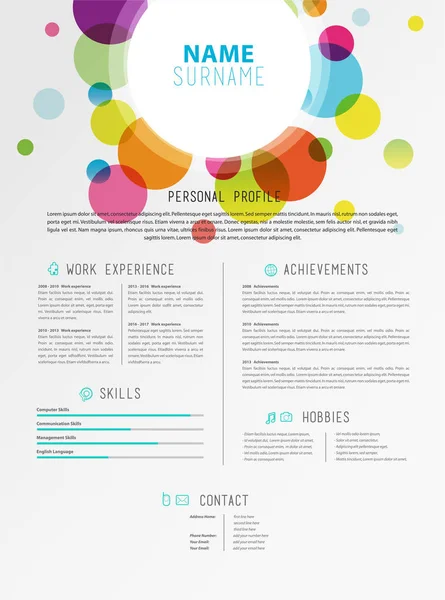 Creative simple cv template with colorful circles shapes. — Stock Vector