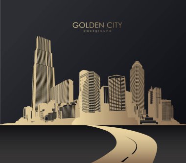 Altın cityscape gökdelenler ile.