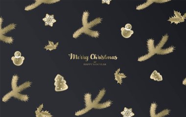 Merry Christmas dilek ve çam dalları ile gingerbread tatlılar