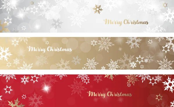 Set de tres coloridas banderas de fondo navideño con copo de nieve — Archivo Imágenes Vectoriales