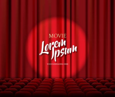 Tiyatro sahne vektörü kırmızı perde şablonu çizimi.