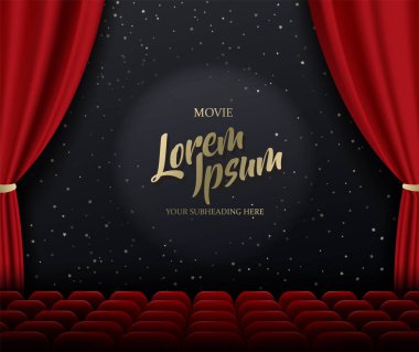 Tiyatro sahne vektör şablonu kırmızı ağır curtai ile resimleme