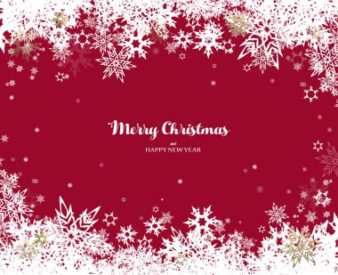 Kırmızı üzerinde kar taneleri olan mutlu noel vektör çizimleri 