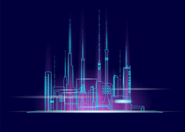 Dark Illustration Neon Factory Pipes Chimneys Industial Objects Buildings Stock Illustration