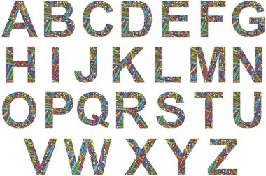 Beyaz arka plan üzerinde vektör renk boya kalemi alfabesi