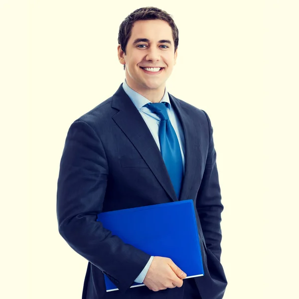 Affärsman med blå mapp — Stockfoto