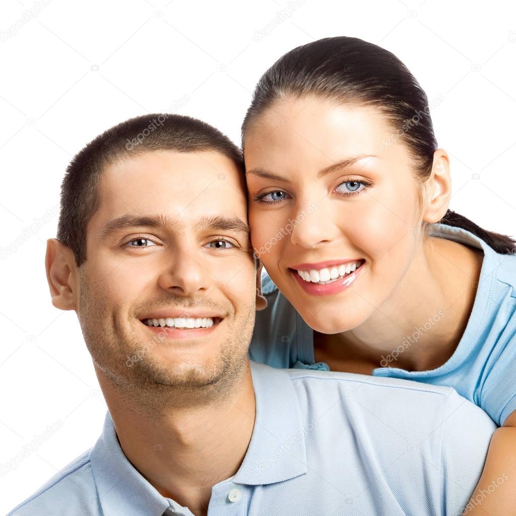 Young happy smiling couple, isolated 