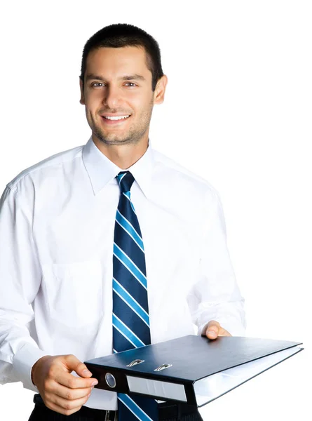 Businessman with folder, on white — Stock Photo, Image