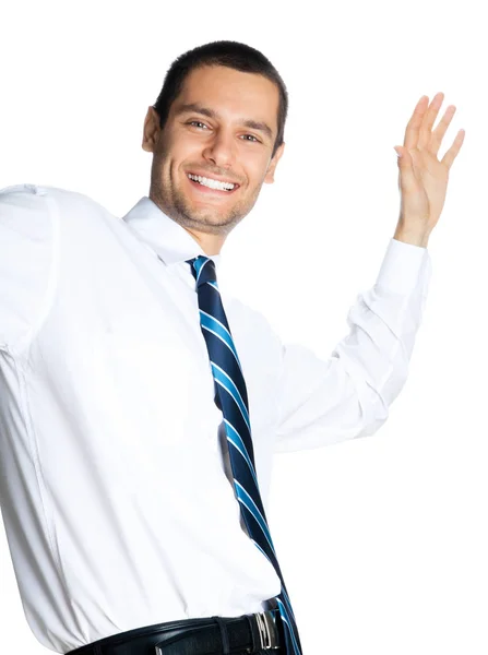 Hombre de negocios feliz, en blanco — Foto de Stock