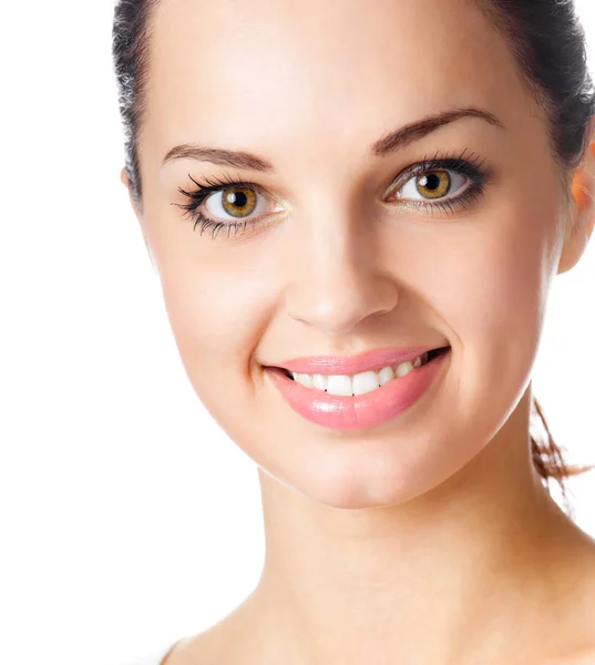 Portrait of young happy smiling woman, isolated — Stock Photo, Image