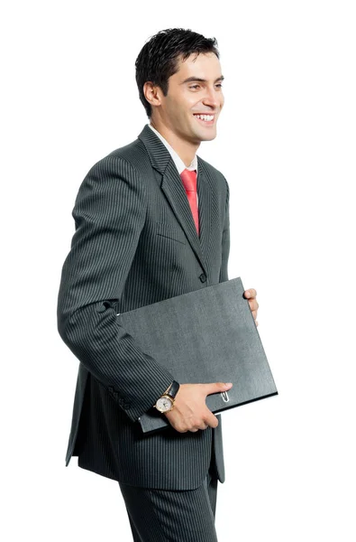 Młody biznesmen z folderu, na białym tle — Zdjęcie stockowe