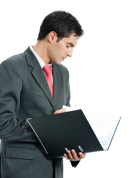 Young businessman with folder, isolated — Stock Photo, Image