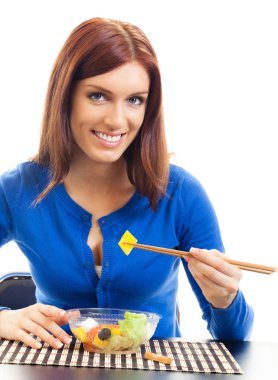 salata ile gülümseyen, izole 