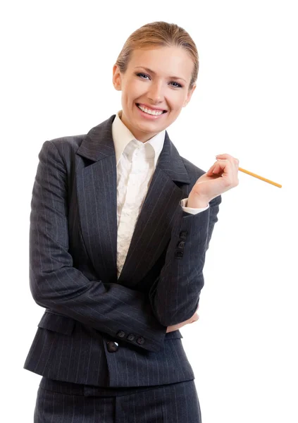 Businesswoman with pensil, isolated on white — Stock Photo, Image