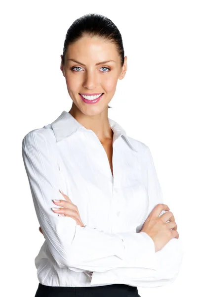 Glimlachende zakenvrouw, geïsoleerd op wit — Stockfoto