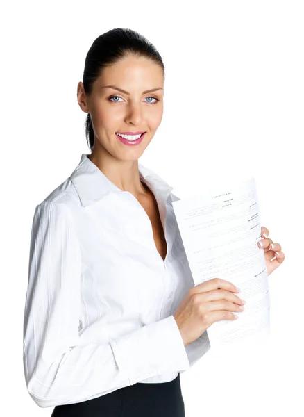 Businesswoman with document, isolated Stock Image