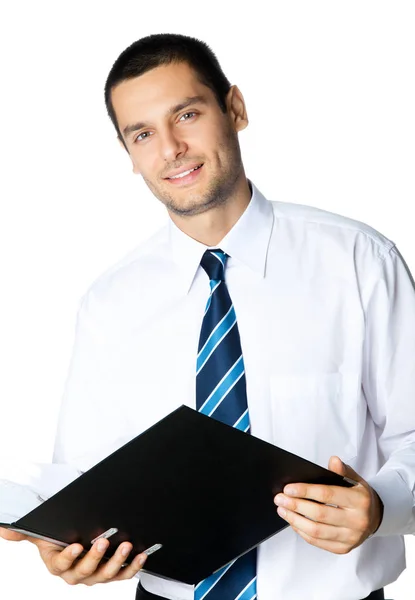 Biznesmen z folderu, biały — Zdjęcie stockowe