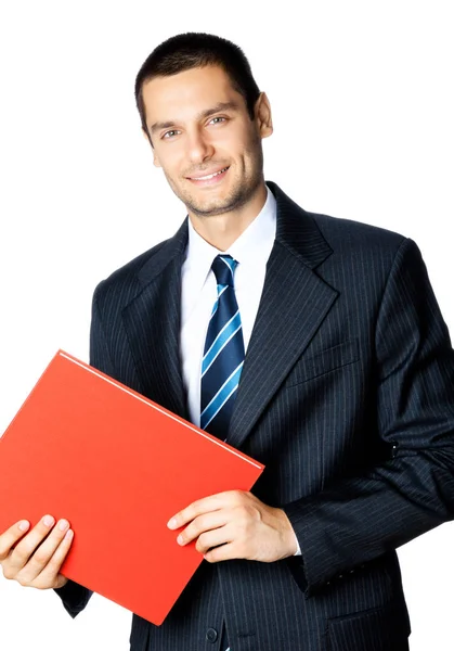 Businessman with folder, isolated on white background — Stock Photo, Image